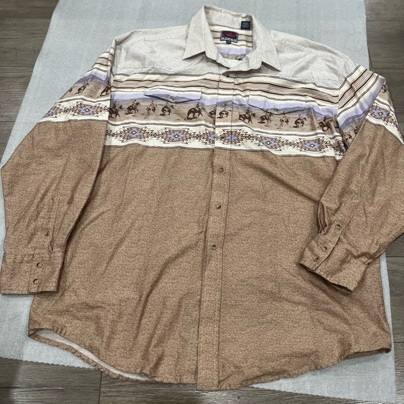 [2XL]Roper Dusty Brown Western Cowboy Graphics Pearl Snap Button Shirt - Picture 1 of 9
